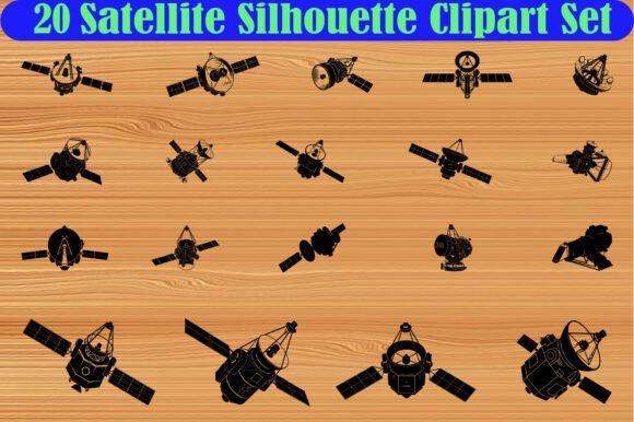 20 Satellite Silhouette Clipart Set