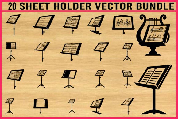 20 Sheet Holder Music Stand Vector Set