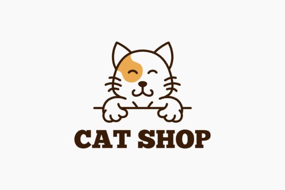 Cute Cat Icon Logo Linear Style Funny