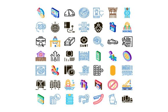 Diverse Icons Presenting Business, Health, and Colorful Outline Icon Sets