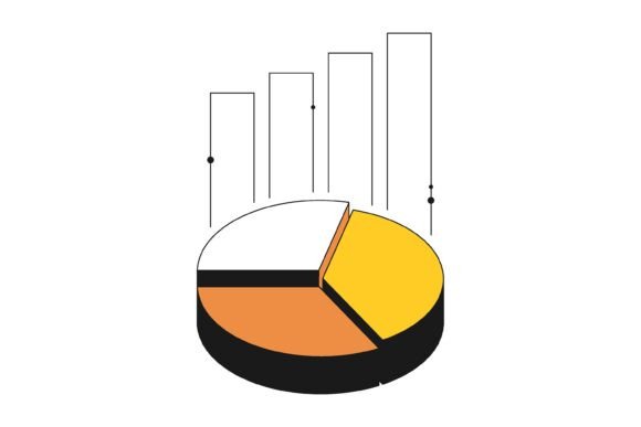 Isometric Pie Chart with Rising Profit Graph