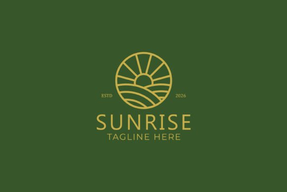 Linear Logo Badge of Sunrise Sign Symbol