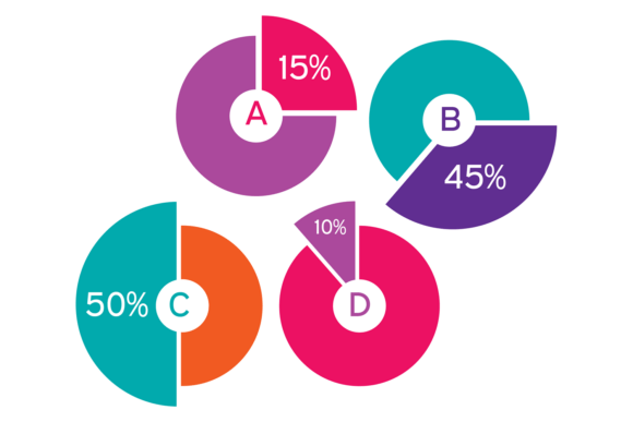 Pie Charts Group Color Template. Report: A Practical Guide for Clear Visual Communication